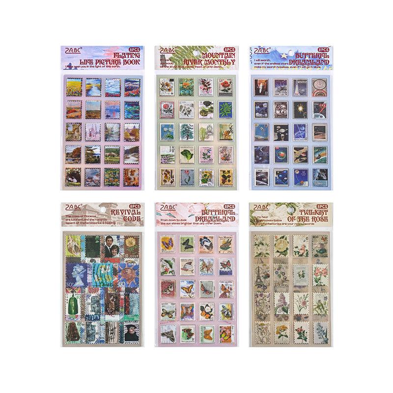 8 Sheets Vintage Stamp style Stickers Decorative Diary Album Scrapbooking material handmade DIY Junk Journal Supplies