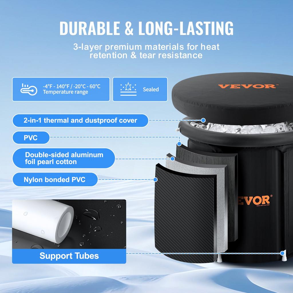 VEVOR Ice Bath Tub, 80 Cm Long Cold Water Therapy Plunge Tub for Athletes, Portable Outdoor Ice Barrel Plunge Pool for Recovery