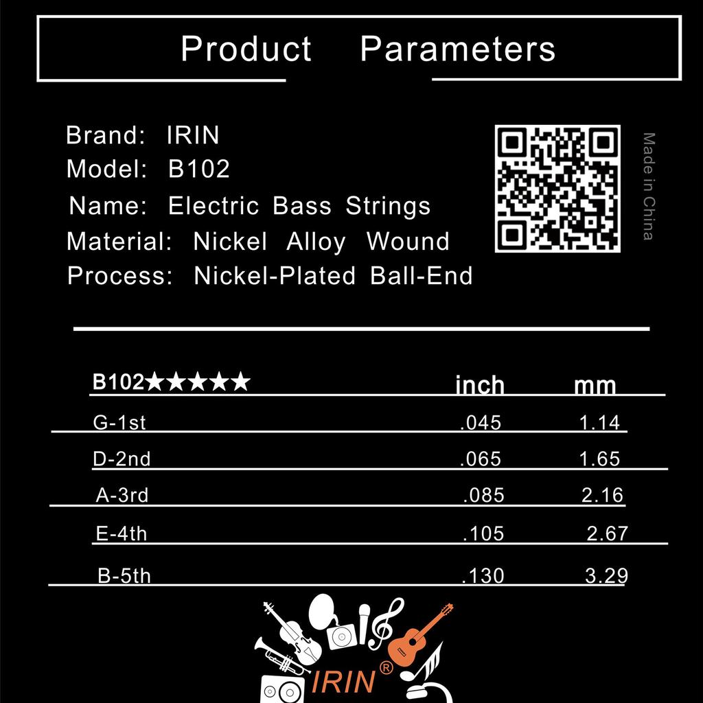 Bass Strings, 5 Strings Bass Strings Electric Bass Strings Quality 1.14mm-3.29mm Durable Head Electric Bass String Sets