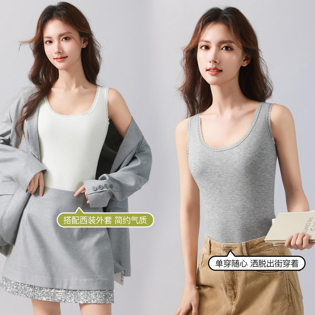 Lace sling vest women's inner and outer summer wear large size slim-fit threaded chest pad thin anti-light bottoming top