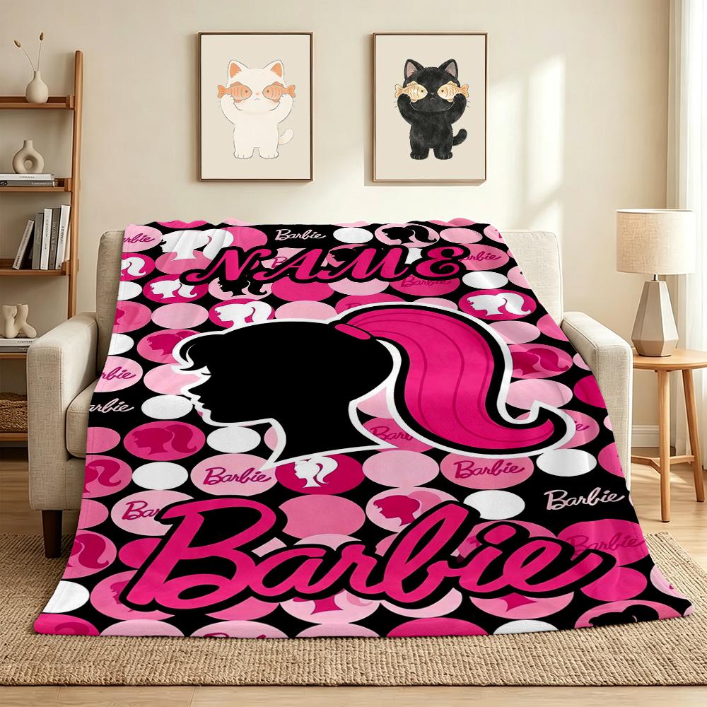 Custom Name Pink Barbie Flannel Blanket Throw Blanket Soft Warm Sofa Bed Home Decor Unique Gift