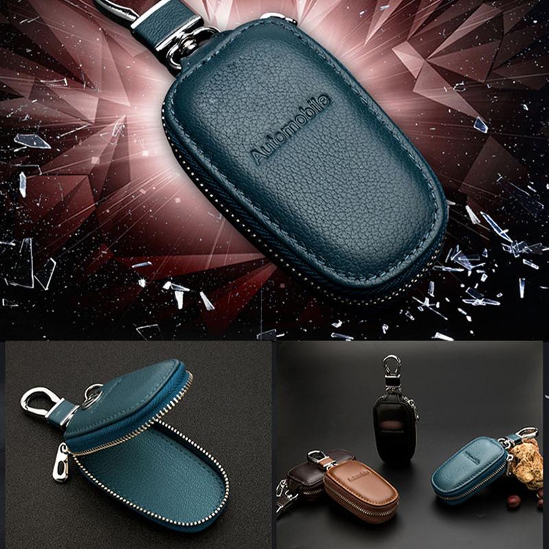 Custom 3D Logo Car Key Case Cover Shell Holder Leather Zipper Bag KeyChain Case Bag Wallets for All Car Accessories