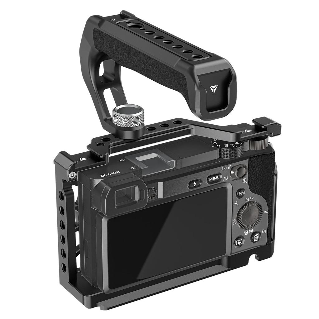 Poyinco Camera Cage + Top Handle Kit Camera Video Cage with Cold Shoe Mount 1 4 Inch & 3 8 Inch Threads Aluminum Alloy