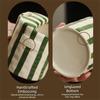 Handbemalte gestreifte Keramik-Kaffeetasse Premium-Keramik Bequemer Griff Espressotasse 300ml Rutschfest Retro gestreiftes Trinkgeschirr