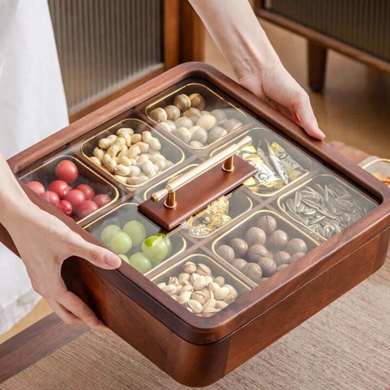 Luxury Chinese Style Solid Wood 9-Compartment Serving Tray