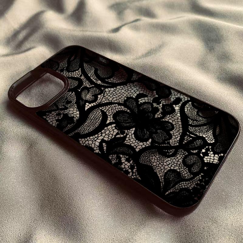 Funda de Teléfono de Encaje Floral Negra de Lujo para Xiaomi Redmi Note 14 13 11 12 Pro Plus 5G Redmi 14C 13C 12C 4G Funda Protectora Transparente