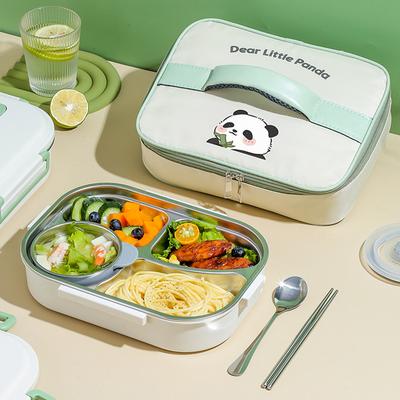Nerezová termální svačinová krabička vhodná do mikrovlnné trouby 2/4/5 přihrádek se sadou příborů Panda pro dospělé Děti pro děti Škola Piknik