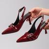 Marque de Mode Design Automne Talons Hauts Chaussures de Ville Femmes Cuir Verni Sangle à Boucle Métallique Grande Taille Escarpins Slingback Banquet Femme