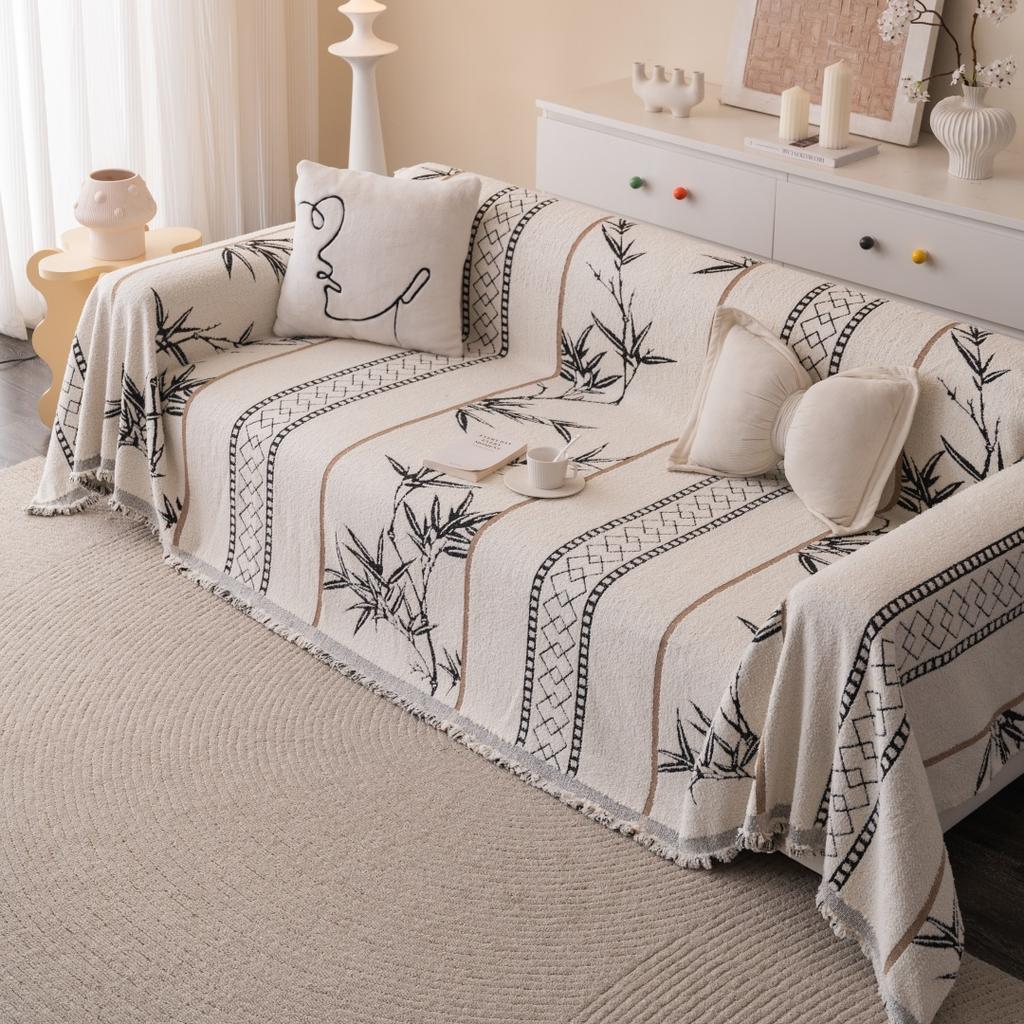 1 Stück Bambus-Stil Flauschige Warme Sofadecke mit Quasten, Sofabezug Decke für Wohnzimmer - Gemütliche Überwurfdecke für Sofas