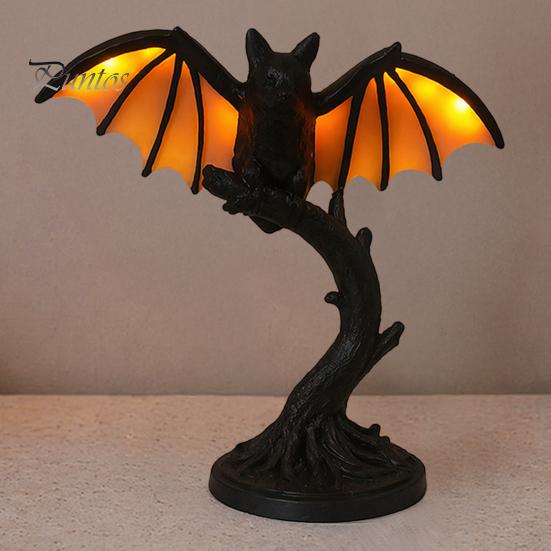 Retro Żywiczna Lampa Biurkowa Winylowa Czarna Nietoperz Lampa Stołowa, Gotycka Dekoracyjna Lampka Nocna, Tajemniczy Styl Akcenty Domowe Lampa do Sypialni Salonu Biura,