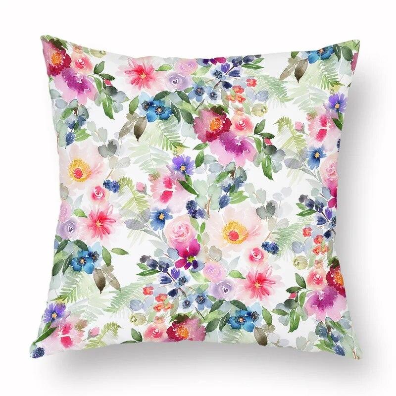 Spring Watercolor Floral Pillowcase Pink Rose Decorative  Sofa Living Room Bed  Home