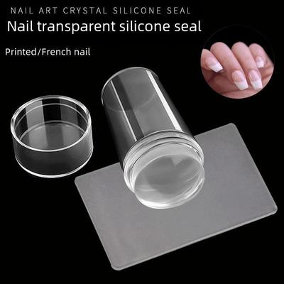 Transparenter Nail Art Transferstempel 2,8 cm mit Abdeckung und Schaber – French-Nagel-Druckwerkzeug