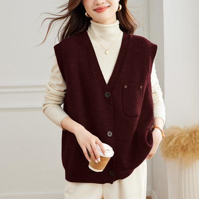 Taschennietenweste für Damen im Frühling Einfaches Retro Koreanisches V-Ausschnitt Design Top für Damen