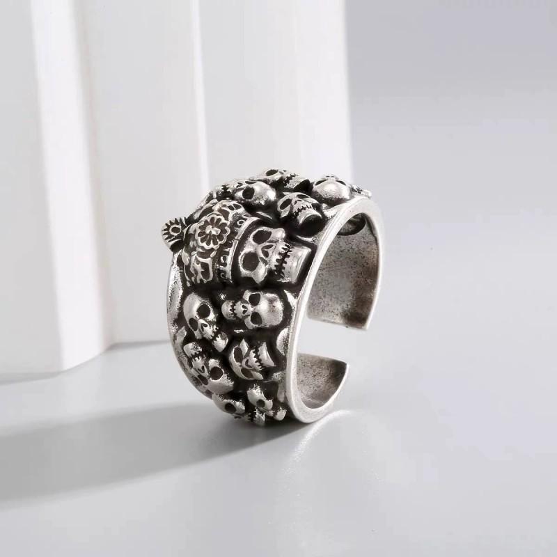Adjustable Open Skull Ring Men Women Vintage Punk Rock Gothic Style Copper Jewelry With Electroplated Finish