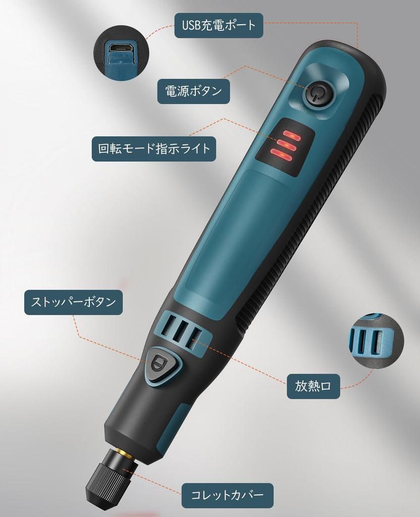 Housolution Mini Elektrisch Mini U/min USB für Rostfleck und Nagel Kabellos Leichte Ausführung DIY Japanische Bedienungsanleitung Schwarz Blau Router, 50-teiliges Set,