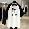 Short-sleeved T-shirt for Women's Pure Cotton Summer New Rabbit Graffiti Korean Loose and Fashionable Mid-length Top
