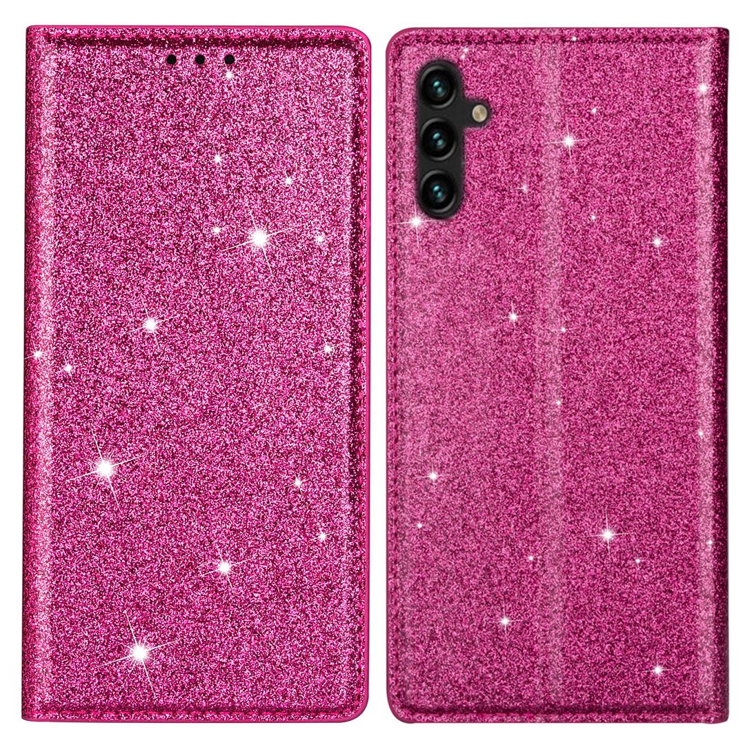 

For Samsung Galaxy S25+ Case Glittery PU Leather+TPU Card Slot Phone Cover Rose