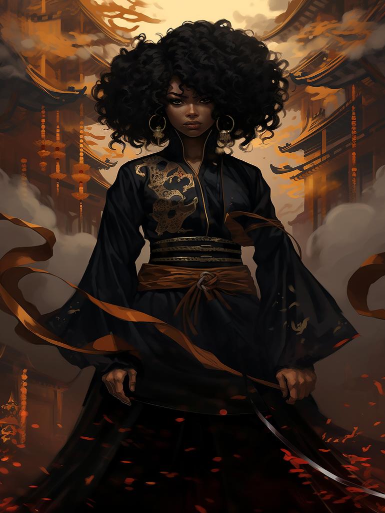 Anime Schwarzer Samurai Sammlung Kunst Wandteppich Manga Comic Slayer Krieger Held Japanischer Ronin Katana Yasuke Display