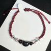 New Wine Red Cat Beaded Couple Bracelets Handmade Adjustable Braided Cord Minimalist Moonstone Obsidian Jewelry for Men Women