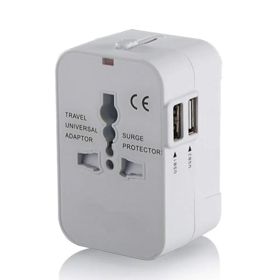 1pc Travel Adapter with 2 USB Charging Ports, Dual USB Charger, World All In One Universal Travel Adapter, Wall Charger