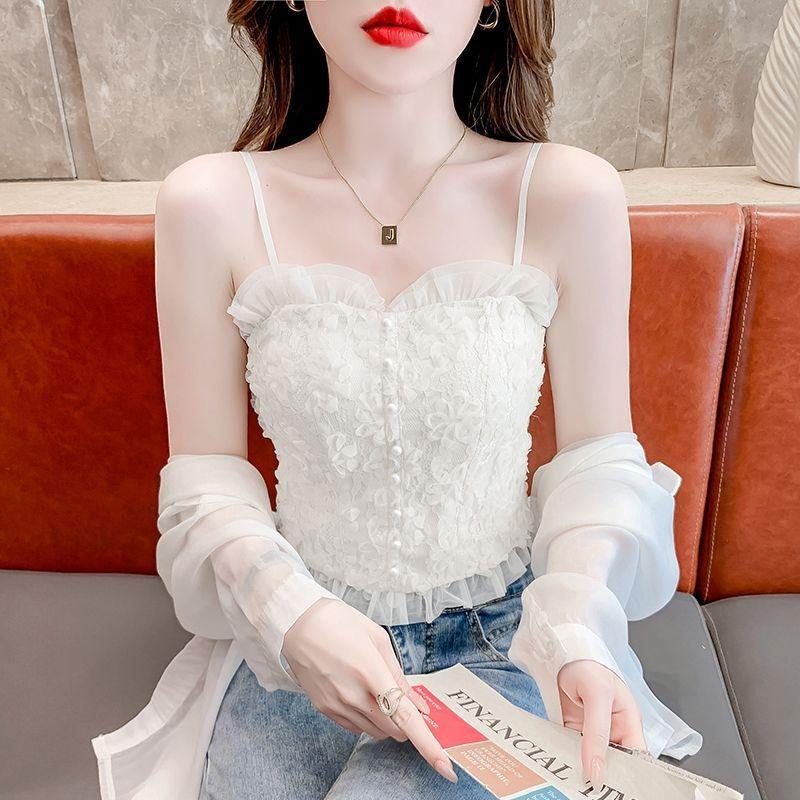 White Lace Sweet Desire Women's Camisole Tank Top - Sexy Sleeveless with Beautiful Back Design