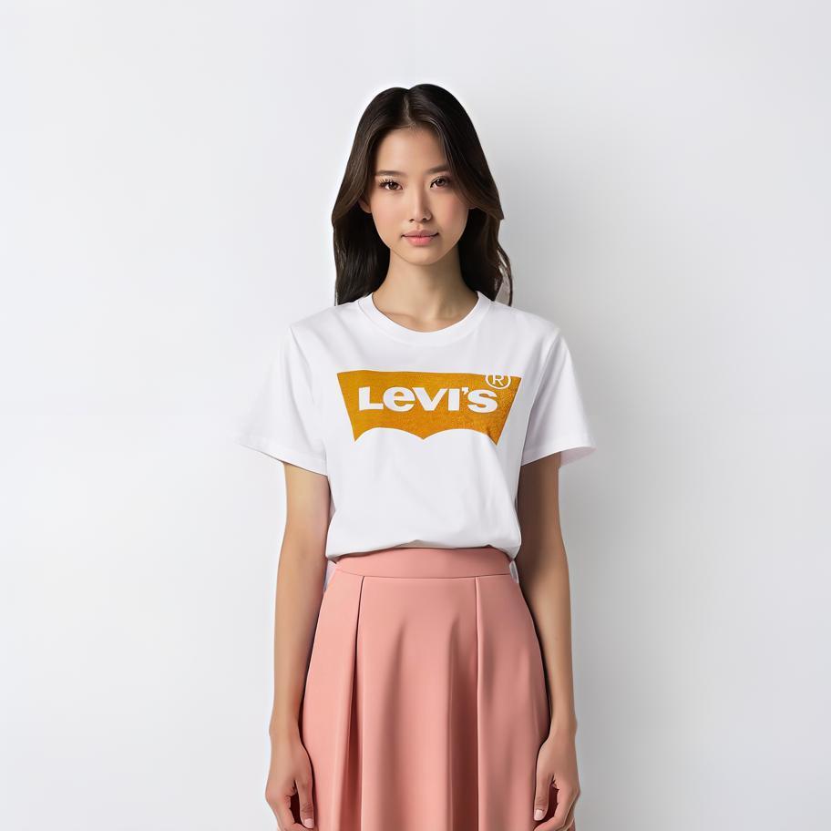 Levis Plain Logo Print Round Neck Short Sleeve T-Shirt Women Tops White 17369-0264