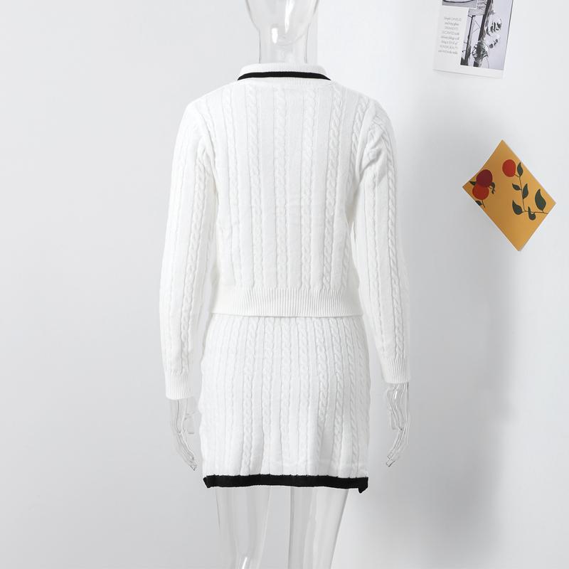 Einfarbiger Strickpullover-Rock-Set für Damen, Umlegekragen, Pullover, langärmelig, schmaler Pullover mit kurzen Röcken, elegante Damenanzüge