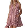 Women S Vintage V Neck Striped Sleeveless Ruffle Mini Dress