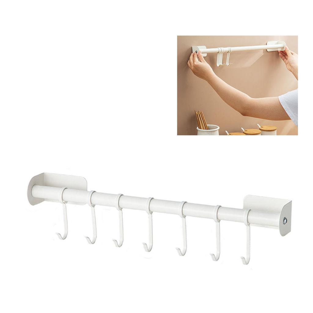Kitchen Rail with Sliding Hooks Utensil Hanging Rod Wall Mounted Punch Free Rail Utensil Rack for