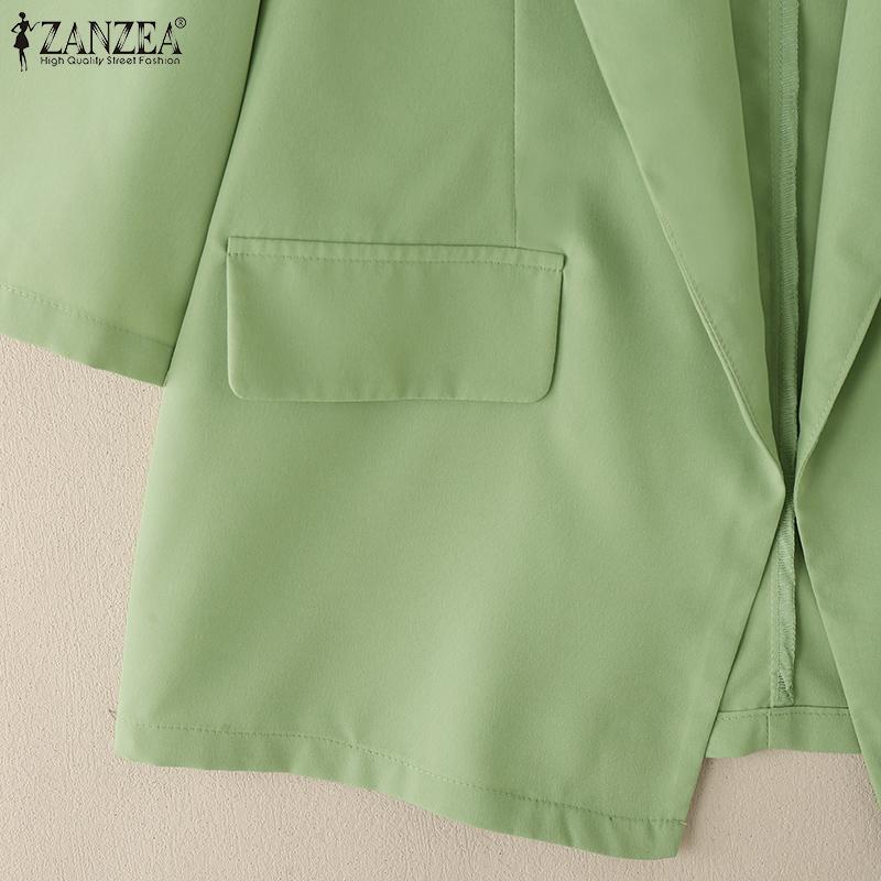 ZANZEA Women Casual Lapel Collar Loose 3/4 Sleeve Solid Cardigan Blouse