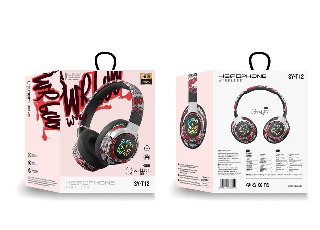 2025 Graffiti Chinese Trend Wireless Bluetooth Gaming Headphones with Ultra-long Battery Life