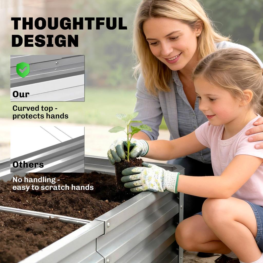 Raised Beds for Garden, Galvanized Outdoor Planters, for Herbs and Vegetables, Use for Patio, Backyard, Balcony, Silver