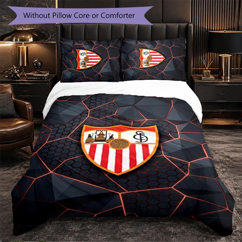 Biancheria da letto a tema Sevilla FC Set 3 Pezzi Copripiumino Biancheria da letto decorativa per camera da adolescente Decorazione per la casa