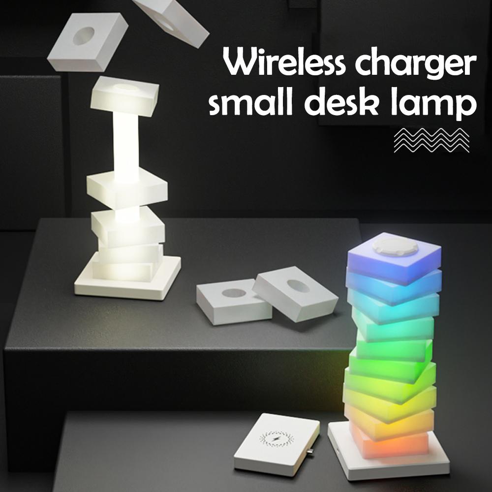 LED Creative Bedside Table Lamp Wireless Charger Creative Night Light Ambient Light RGB DIY Dimmable Nightstand Lamp Bedroom Dec