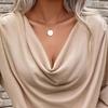 Women Tops Pure Color Stacked Collar Long Sleeve Loose Fit Blouse Mid-length Casual Inner Tops Daily Wear