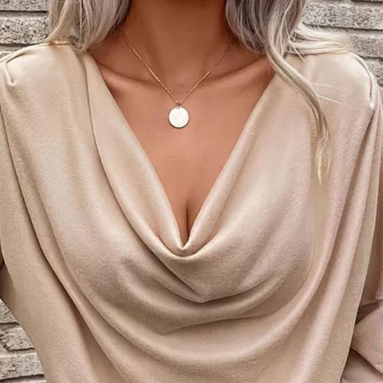 Women Tops Pure Color Stacked Collar Long Sleeve Loose Fit Blouse Mid-length Casual Inner Tops Daily Wear