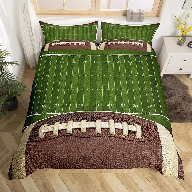 Comforter Soccer Sports Football Game Geometric Pattern Bedding Set For Kids Boys Girls Microfiber Ball Gaming