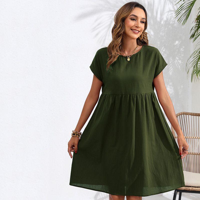 

round Neck a-Line Skirt Pocket Dress round Neck A- line Skirt Pocket Dress Army Green XXL
