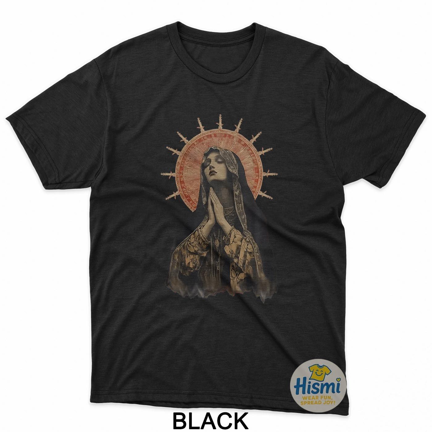 Stained Glass Madonna Prayer Faith T-Shirt M