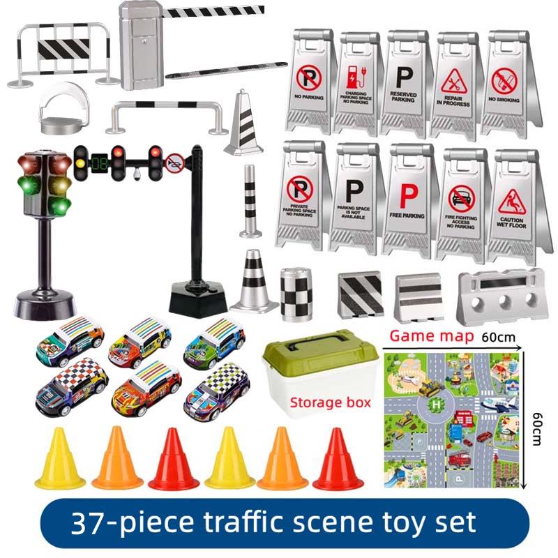 Cross-Border Traffic Simulation Toy Set with Cone, Speed Bump, Parking Lot Barrier, Water Barrier, and Warning Signs