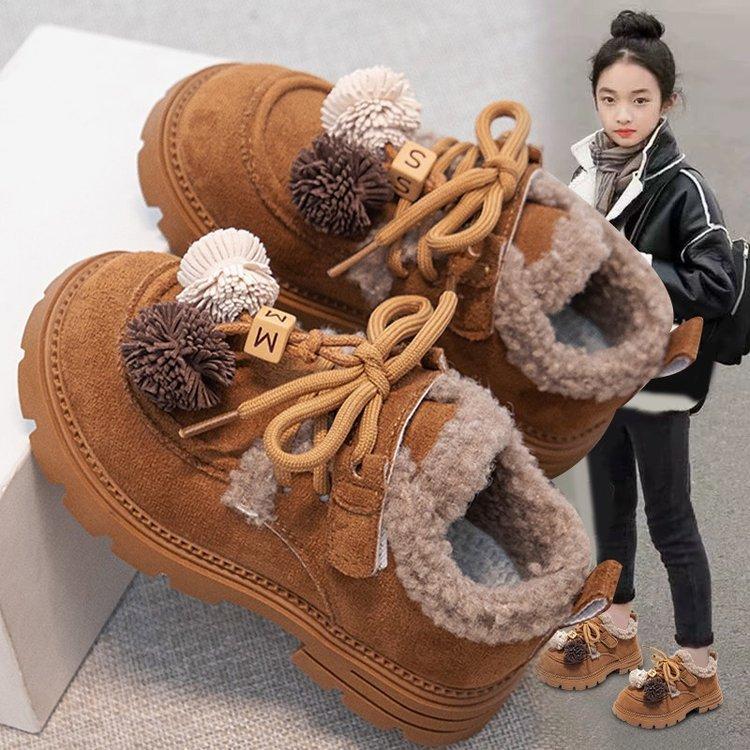 Girls Cotton Shoes Winter 2025 New Children's Plush Thickened Fluffy Shoes Girls Retro Loafers Medium and Older Children's Shoes