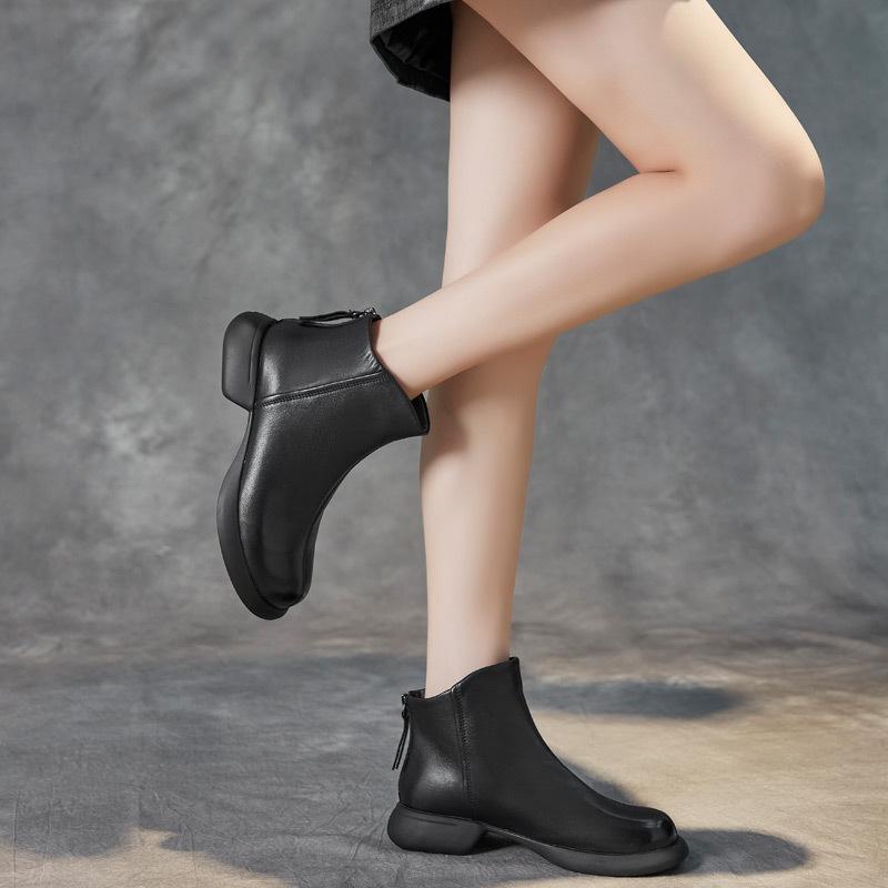Fashion High Quality Women's Genuine Leather Ankle Boots Back Zipper Design Handmade Botas Fashion Autumn Short Cane Boots Botas Mujer
