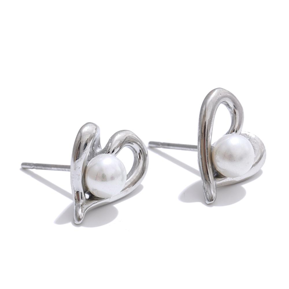 

Yhpup Korean Style Simulated Pearls Heart Love Daily Stud Earrings for Women Stainless Steel Chic Versatile Jewelry New