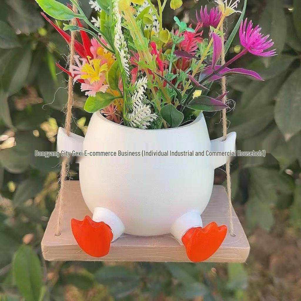Bedårande sittande stor mage blomkruka skulptur för trädgård eller gräsmatta
