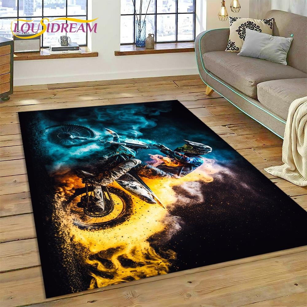 Motocross Modern retro Motorcycle Rug Carpet for Living Room Bedroom Home Decor,Floor Mat Non-slip Decoration for Sofa Doormat