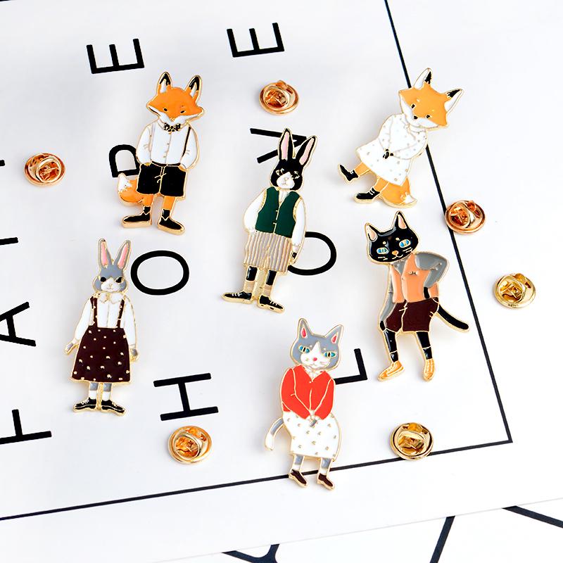 QIHE JEWELRY Pins and Brooches Rabbit/Fox/Cat Couple Enamel Pin Badges Hat Backpack Accessories Lovers Jewelry Gift for
