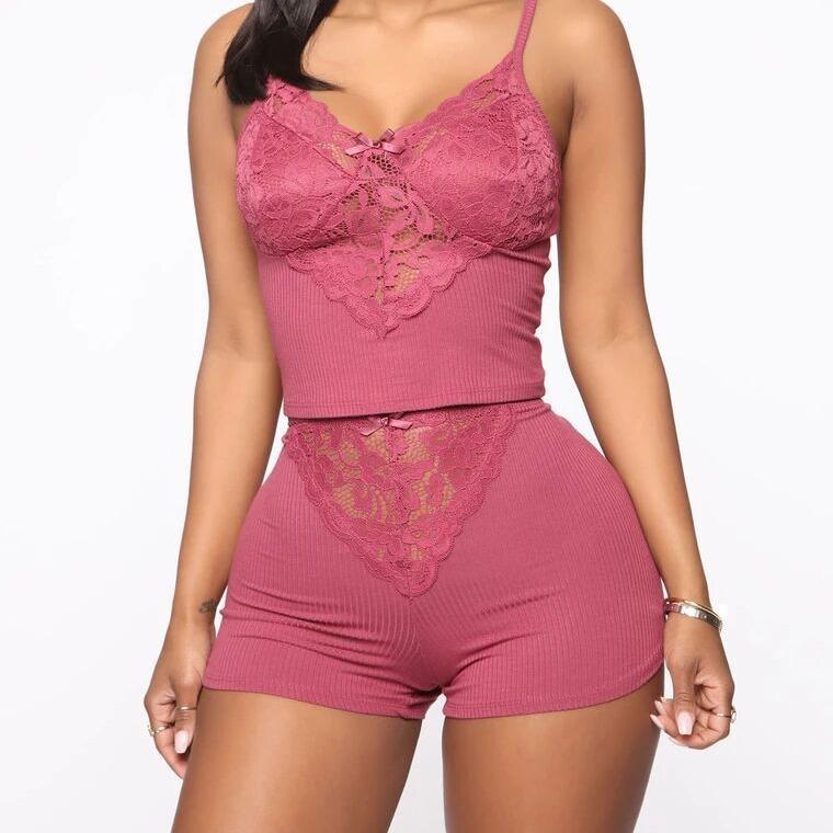 Damen Neue Europäische und Amerikanische Neue Loungewear Modisch und Bequem Spitze Spitze Dünner Anzug