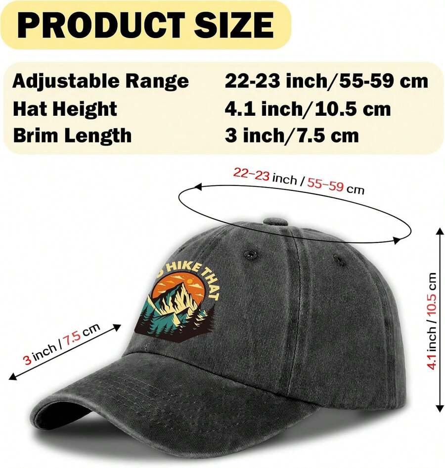 Id Hike That Retro Mountain Print Baseball Cap Cotton Adjustable Washed Hat For Adults