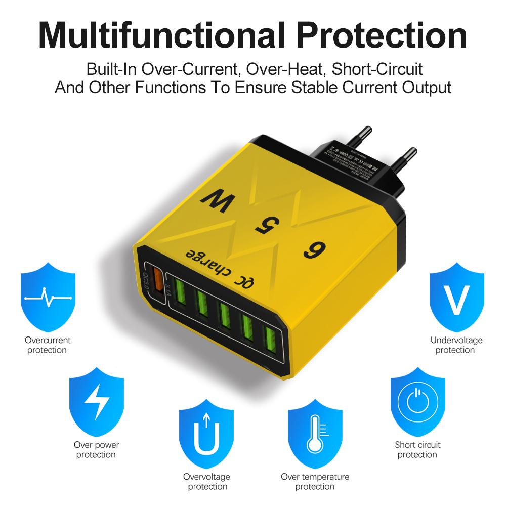 6 Ports USB Charger Fast Charging Mobile Phone Charger Adapter For iPhone Samsung Xiaomi QC 3.0 EU/US/KR/UK Fast Charge Plug