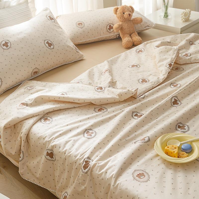 Cuvertură dublă cu aer condiționat, din bumbac, pentru copii, cu desene animate, set de patru piese, cuvertură din fibră de soia.